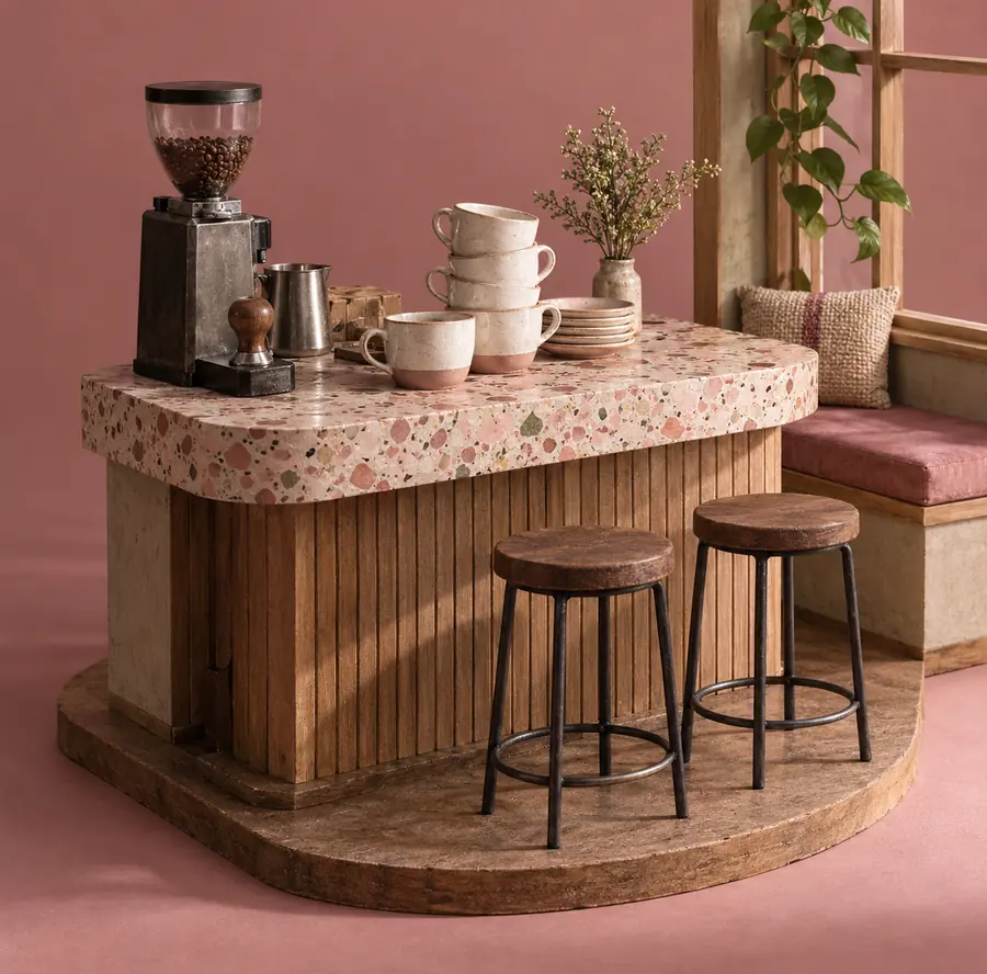 Illustration of cafés equipment and workspace