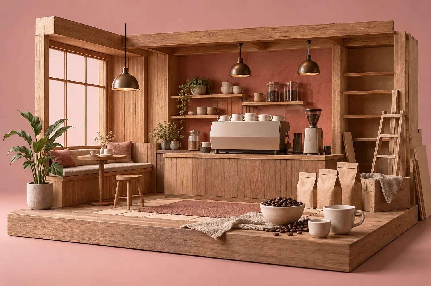 Illustration of cafés and their working space