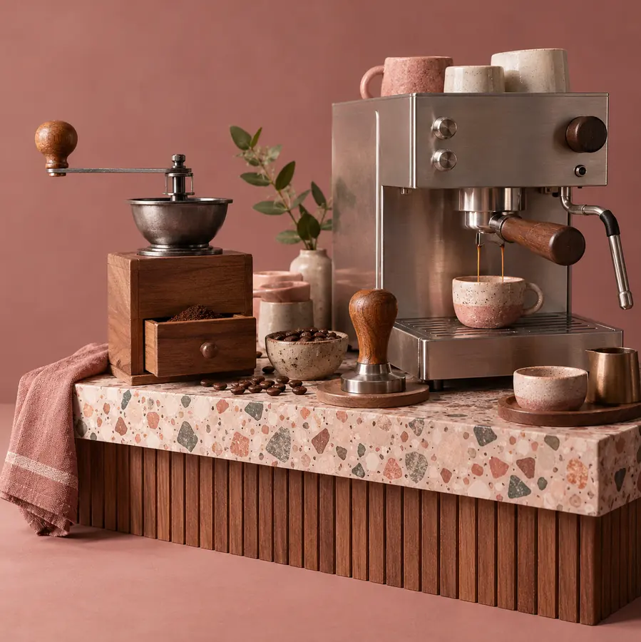 Illustration of cafés equipment and workspace